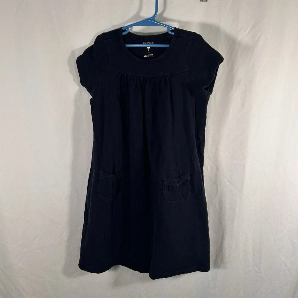 Crewcuts Dress Girls 10 Solid Blue Knee Length Pockets Pullover Crew Neck